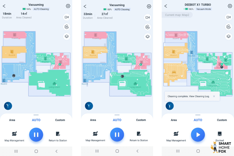 Die Navigationspfade in der Ecovacs Home App sind zu sehen.